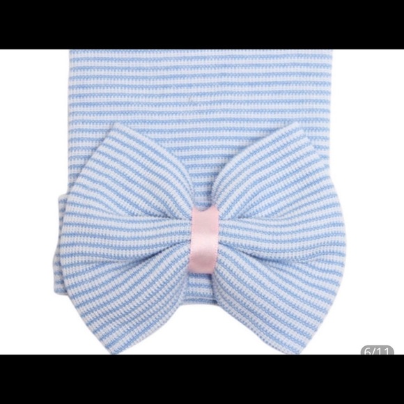 Newborn Baby Girl Big Bow Blue Pink Beanie Hat - Picture 2 of 6